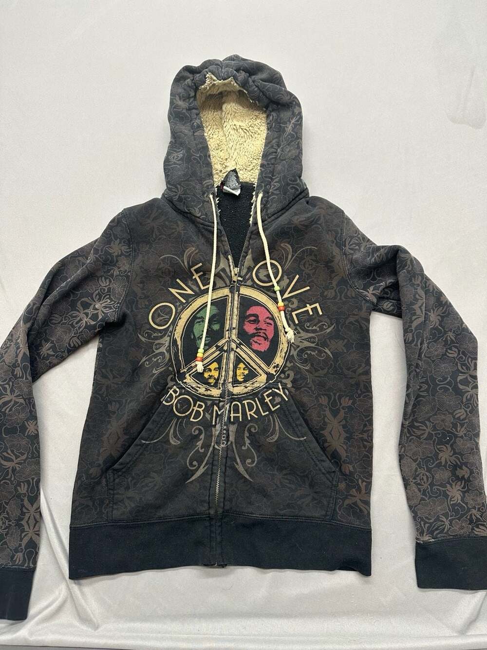 Zion Rootswear Bob Marley One Love Sherpa Lined Zip-Up Hoodie